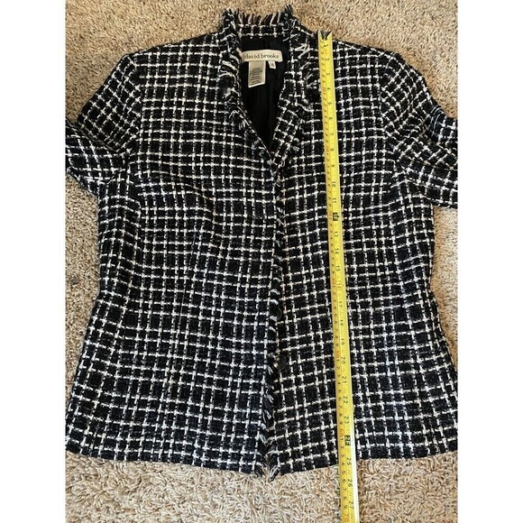David Brooks Blazer Womens Size 10 Black White Plaid Two Buttons Fringe Classic - Picture 8 of 8